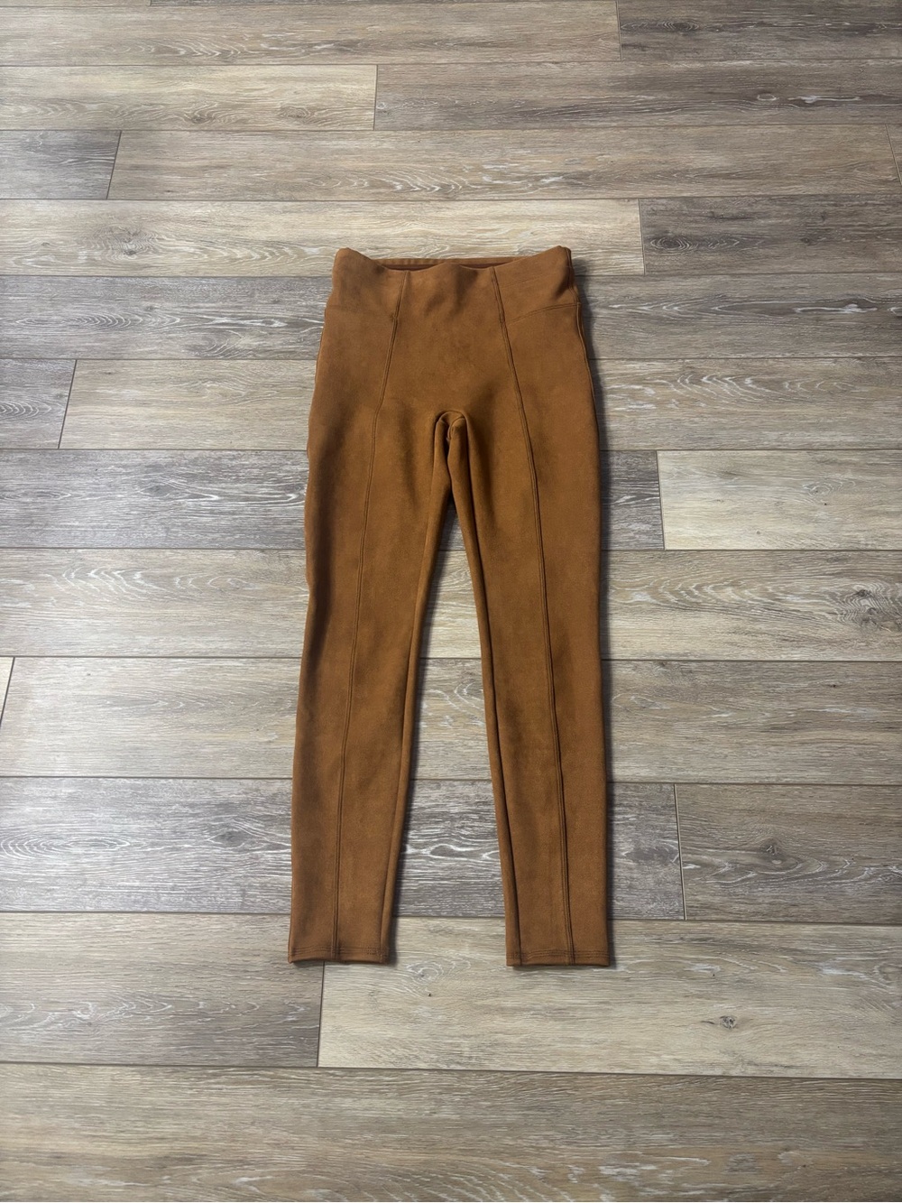 Spanx Faux Suede Leggings Sz M Cognac High Rise Shaping Pull On Stretch Capsule